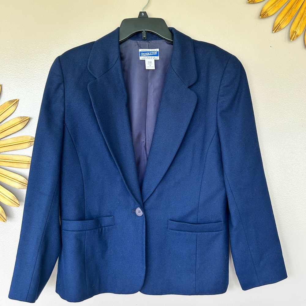 Pendleton Navy Blue Wool Blazer Sz 12 Old Money Quiet Luxury Vintage